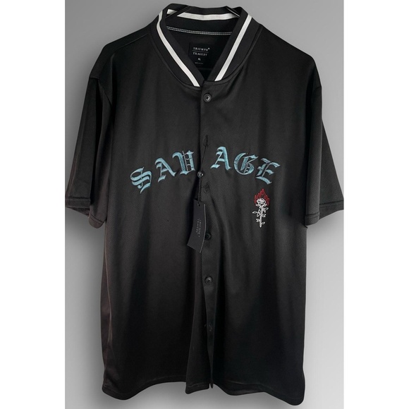 Triumph Tragedy Savage Jersey Mens XL Black Button Baseball Streetwear - Picture 1 of 5